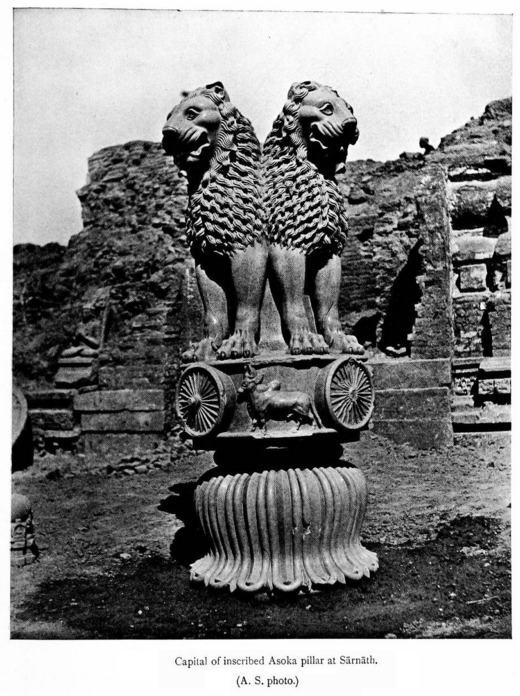 插图 72 鹿野苑考古发现的四面狮，1905年老照片