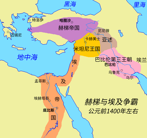 地图 8 赫梯与埃及争霸(公元前1400年左右)